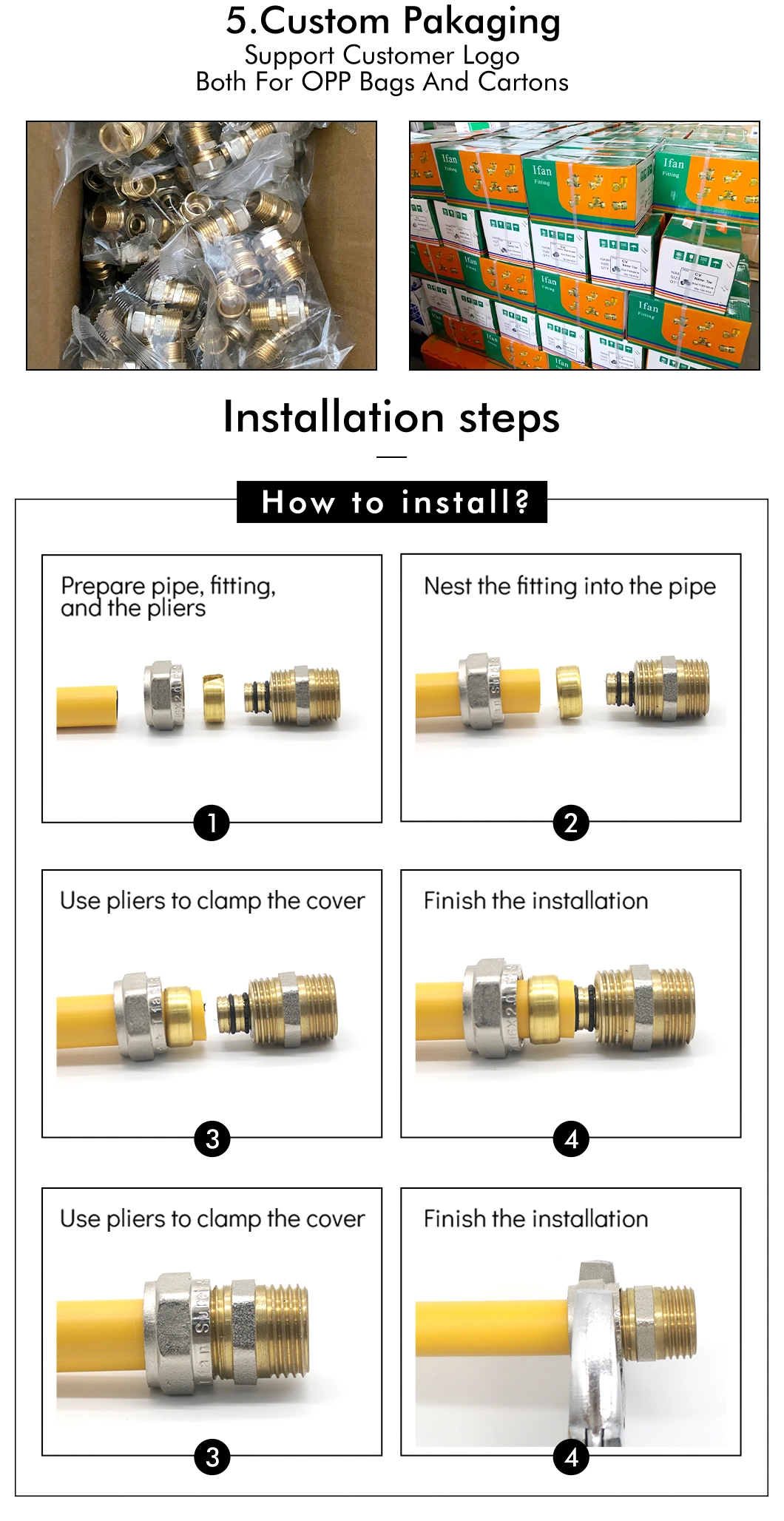 Ifan Customization Pex Brass Compression Fittings 20-32mm Pex Pipe Fittings