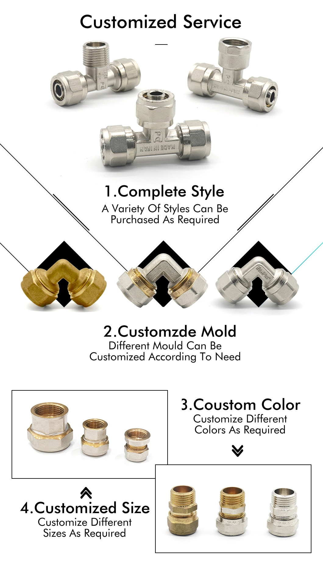 Ifan Factory Yellow Color Brass Compression Fittings 1/2" -1" Pex Pipe Fittings