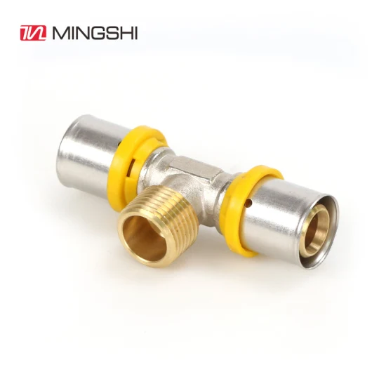 Mingshi Equal Tee Messing-U-Profil-Pressverschraubungen zum Anschluss von mehrschichtigen Pex-Pert-Wasser- und Gasrohren